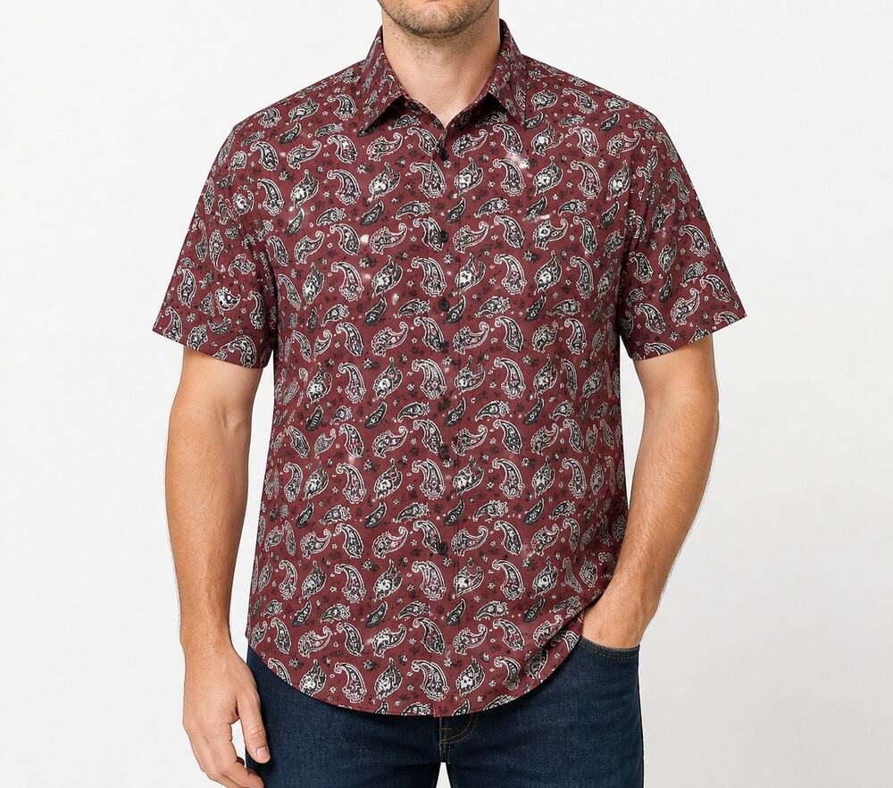 NEW Silver Stone Collection Shirt Mens 3XL Red Paisley Short Sleeve Modern Fit